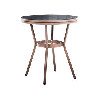 Mesa De Jardín De Ratán Sintético Tablero De Vidrio Templado De Ø 70 Cm Estructura De Aluminio Gris Riffredo
