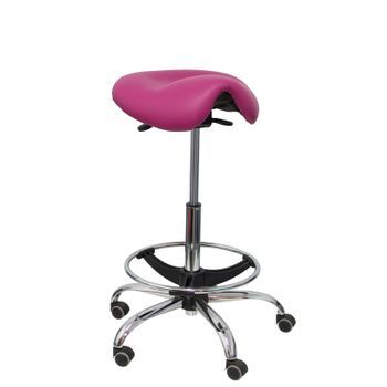 Taburete Clínico Giratorio Y Ergonómico Con Asiento Anatómico Y Regulable En Altura(aro Reposapiés Cromado Incluido)  Asiento Tapizado En Similpiel Color Rosa (fácil De Limpiar) Piqueras Y Crespo Modelo Ergo