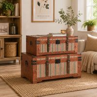conjunto de 2 baules de madera marron 70x40x34 cm