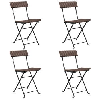 Pack 4 Uds Sillas Cafetería Plegables Acero Y Ratán Sintético Marrón
