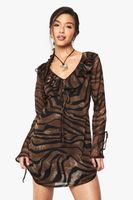 vestido recto de chifon estampado con volante brown