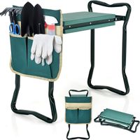 costway 2 en 1 asiento plegable para jardin con bolsa lateral y cojin taburete para arrodillarse y sentarse carga 150 kg 58 x 275 x 50 cm verde