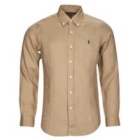 polo ralph lauren camisa manga larga camisa de corte recto en lino para hombre