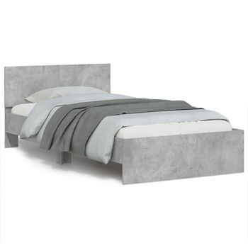 Cama Individual | Cama Para Adultos | Cama Con Cabecero Madera De Ingeniería Gris Hormigón 100x200 Cm