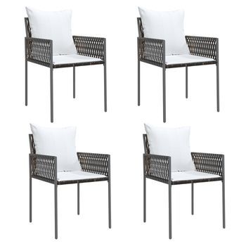 Pack 4 Uds Sillas Jardín | Silla De Exterior | Sillón Y Cojines Ratán Sintético Marrón 54x61x83cm