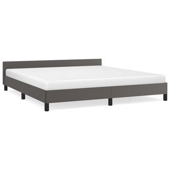 Cama De Matrimonio | Cama De Adulto | Estructura De Cama Con Cabecero Sin Colchón Gris 160x200 Cm