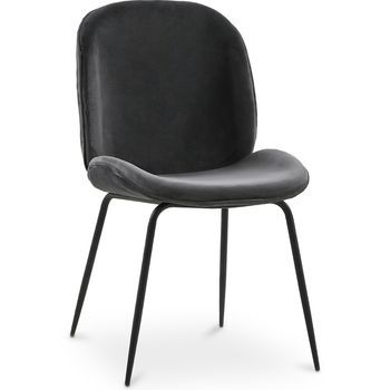 Silla De Comedor - Tapizada En Terciopelo - Retro - Elias Gris Oscuro