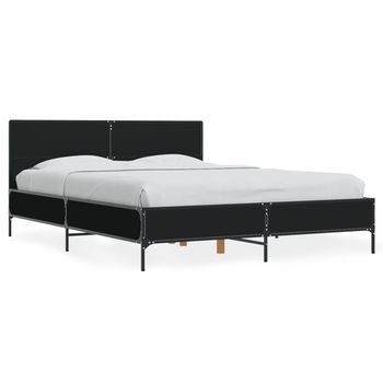 Estructura De Cama Madera De Ingeniería Y Metal Negro 120x190cm Vidaxl