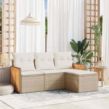 Conjunto De Sofás Jardín Con Cojines 4 Uds | Mueble Jardin Mesa Y Sillas Ratán Sintético Beige Cfw720618