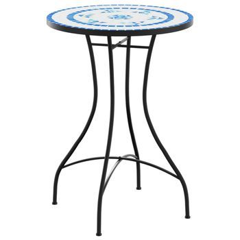 Mesa De Bistró | Mesa De Bar De Mosaico Cerámica Azul Y Blanco Ø50x70 Cm