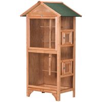 pawhut jaula para pajaros de madera con 3 puertas 4 perchas bandeja extraible y techo asfaltico 805x57x153 cm natural   aosom espana