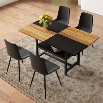 Conjunto De Mesa Y 4 Sillas - Comedor - Mdf, Metal Y Pu - Marrón Y Negro (160cm)