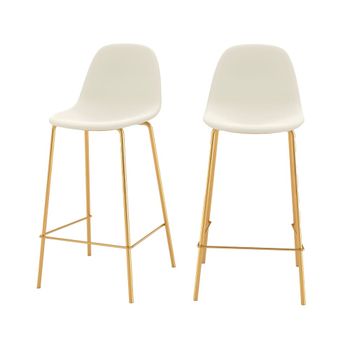 Set de 2 taburetes para isla de cocina en cuero sintético blanco 65 cm