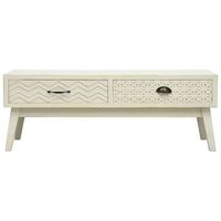 mesa de cafe - mesa de centro con 2 cajones tallados madera gris 110x50x40 cm