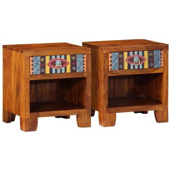 Mesita De Noche 2 Uds 40x35x45 Cm Madera Maciza De Acacia Vidaxl