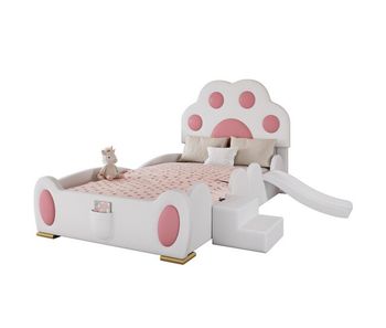 Cama infantil,cama individual de pu 90x200cm,blanco+rosa