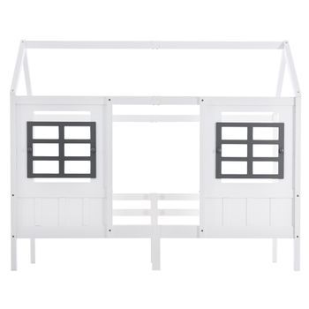 Cama Infantil Tipo Casita 90 X 200 Cm, Blanca, Con Dos Ventanas Y Barreras