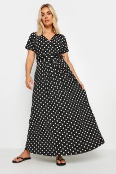 Yours Vestido Maxi Negro Cruzado De Lunares, Mujer Curvy Y Tallas Grandes, Yours