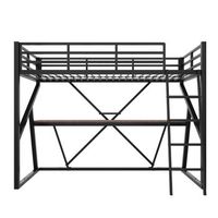 cama alta 90x200cm - estructura de metal con led escritorio escalera barandilla sin colchon - negro
