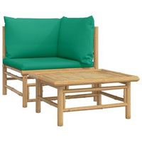 conjunto de muebles de jardin 2 uds  mesa y sillas bambu con cojines verde