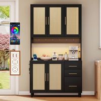aparador alacena de cocina - mueble de almacenamiento - mdf y ratan - negro 100x40x183cm