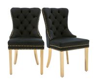 juego de 2 sillas de terciopelo con patas de metal - negro