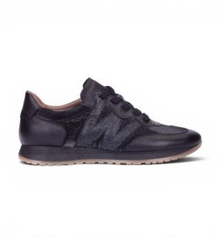 Wonders para mujer. A-4810 Zapatillas de Piel Tot negro (39), Plano, Cordones, Casual