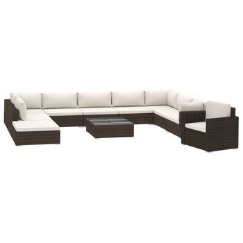 Set Muebles De Jard¨ªn 11 Piezas Con Cojines Rat¨¢n Sint¨¦tico Marr¨®n