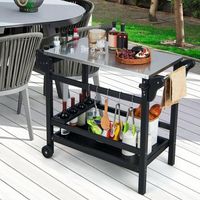 carrito de comedor con soporte para horno de pizza mesa de acero inoxidable botellas de vino negro