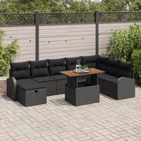 conjunto de 9 piezas de sofa de jardin con cojines ratan poliester negro v1885 unico  negro