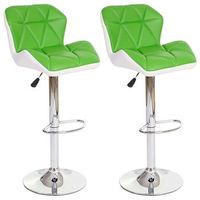 juego de 2 taburetes de bar con reposapies sintetico verde y blanco tab04023