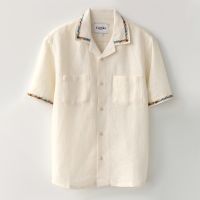 corridor embroidered camp collar linen-blend shirt - xl