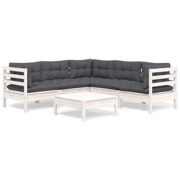 Muebles De Jardín 6 Pzas Con Cojines Blanco Madera Maciza Pino Vidaxl