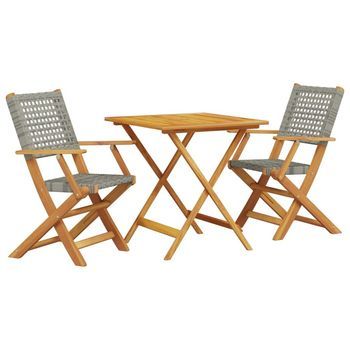 Juego De Bistro De 3 Piezas Ratán Pe Y Madera Maciza Gris Vidaxl