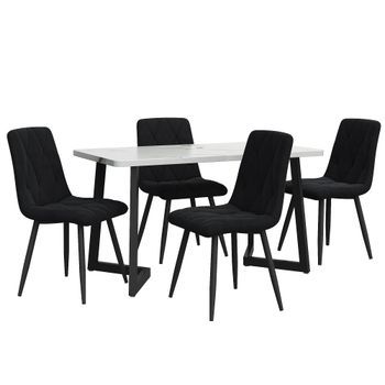 Conjunto De Mesa Efecto Mármol De 117 Cm Y 4 Sillas Negras Con Rombos