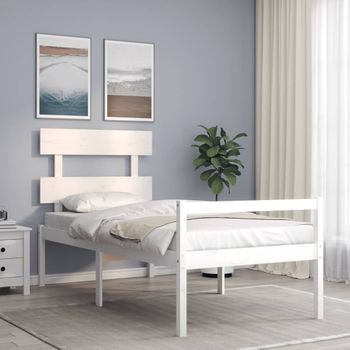 Cama Individual | Cama Para Adultos | Cama Para Personas Mayores Con Cabecero Madera Maciza Blanco Cfw418272