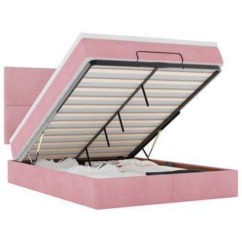 Estructura Cama Otomana Con Colchones Terciopelo Rosa 140x190cm Vidaxl