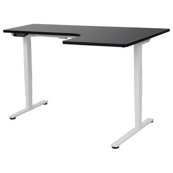 Escritorio Esquinero Regulable Eléctrico Forma De L 160 X 59 Cm Derecho Tablero Negro Base Blanca Destines