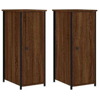 Pack 2 Uds Mesitas Noche | Mesa Auxiliar | Mesilla Madera Ingeniería Marrón Roble 32x42x80 Cm