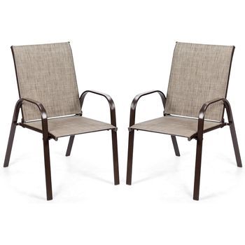 Conjunto De 2 Sillas Jardín Exterior Textilene, Tela Fácil De Secar, Costway 56 X 72 X 90 Cm Gris