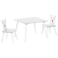 conjunto de mesa y sillas infantiles 2 plazas motivo animal de mdf con patas de madera de pino sala de juegos blanco mimili