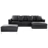 sofa esquinero tapizado en piel negra con otomana en forma de l version izquierda oslo