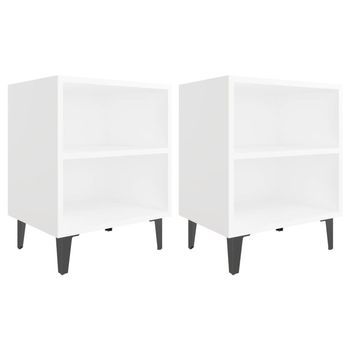 Mesitas De Noche Con Patas De Metal 2 Uds Blanco 40x30x50 Cm Vidaxl