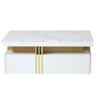 mesita rectangular efecto marmol blanco con 2 cajones