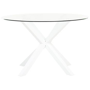 Mesa De Jardín Moderna Patas De Aluminio ⌀ 120 Cm Tablero De Vidrio Blanco Maletto