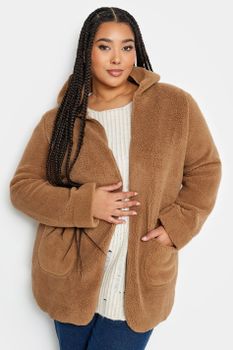 Yours Luxury Chaqueta De Peluche Marrón Con Capucha, Mujer Curvy Y Tallas Grandes, Yours
