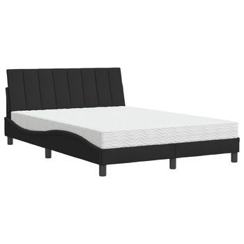 Cama Matrimonial | Cama Para Adultos | Cama Con Colchón Terciopelo Negro 140x190 Cm