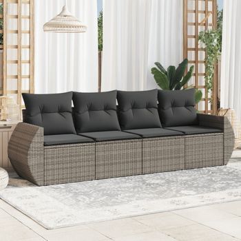 Conjunto De Sofás De Jardín 4 Uds | Mueble Jardin Mesa Y Sillas Y Cojines Ratán Sintético Gris Cfw662296