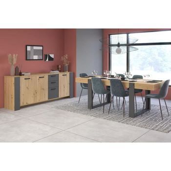 Aparador 3 Puertas + Mesa Loft Rectangular Para 8 Personas - Craftsman