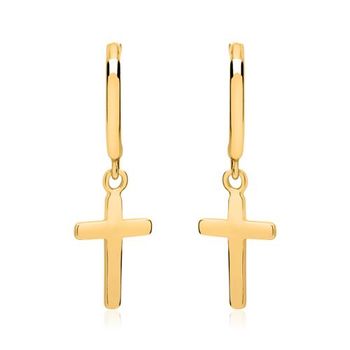 Pendientes de aro con bisagra cruces de plata 925 bañada en oro